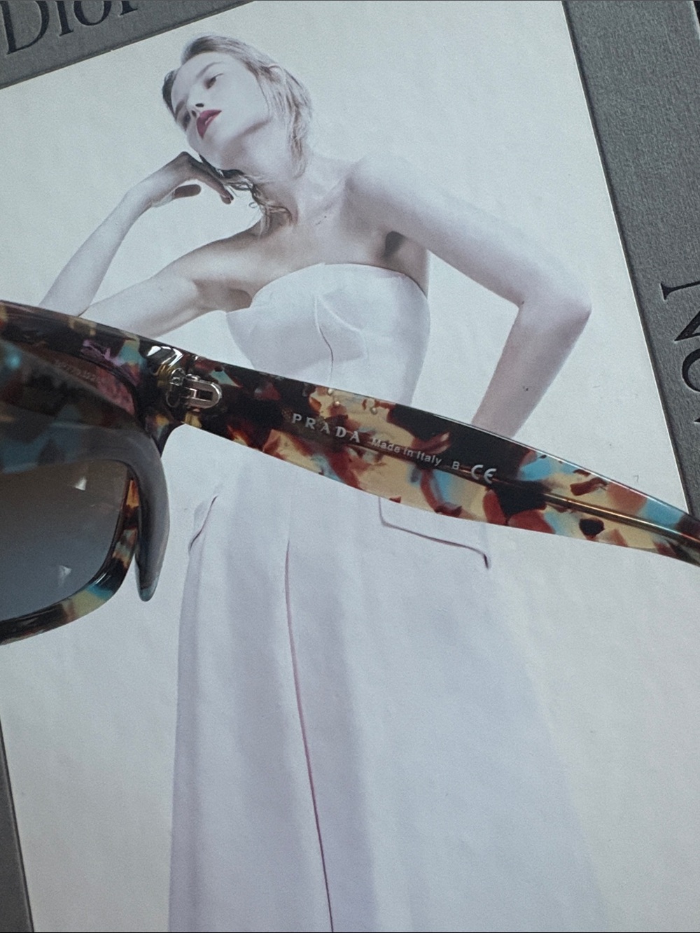 Prada Multicolor Patterned Acetate Sunglasses - Blue, Brown, Gold Accents - Picture 12 of 15